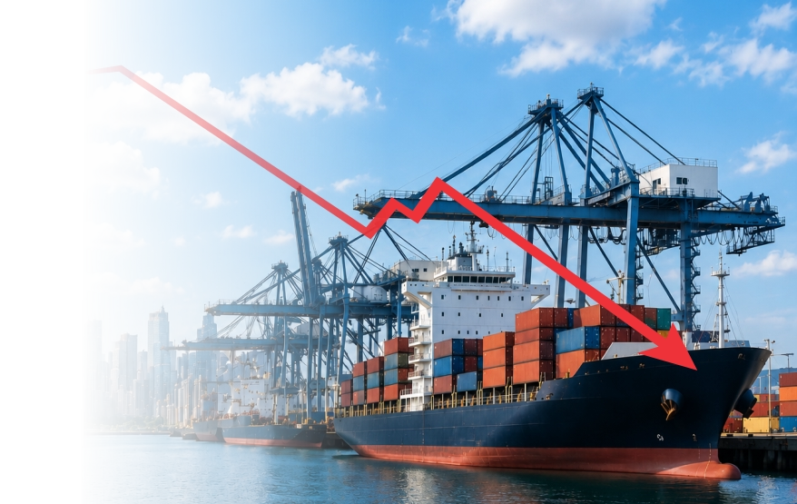 Cargo ship and port representing global trade