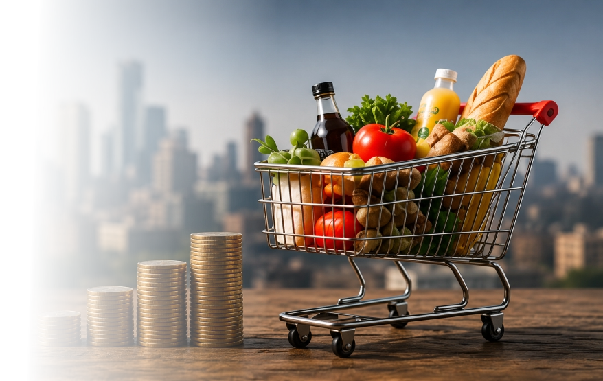 Shopping cart representing household costs